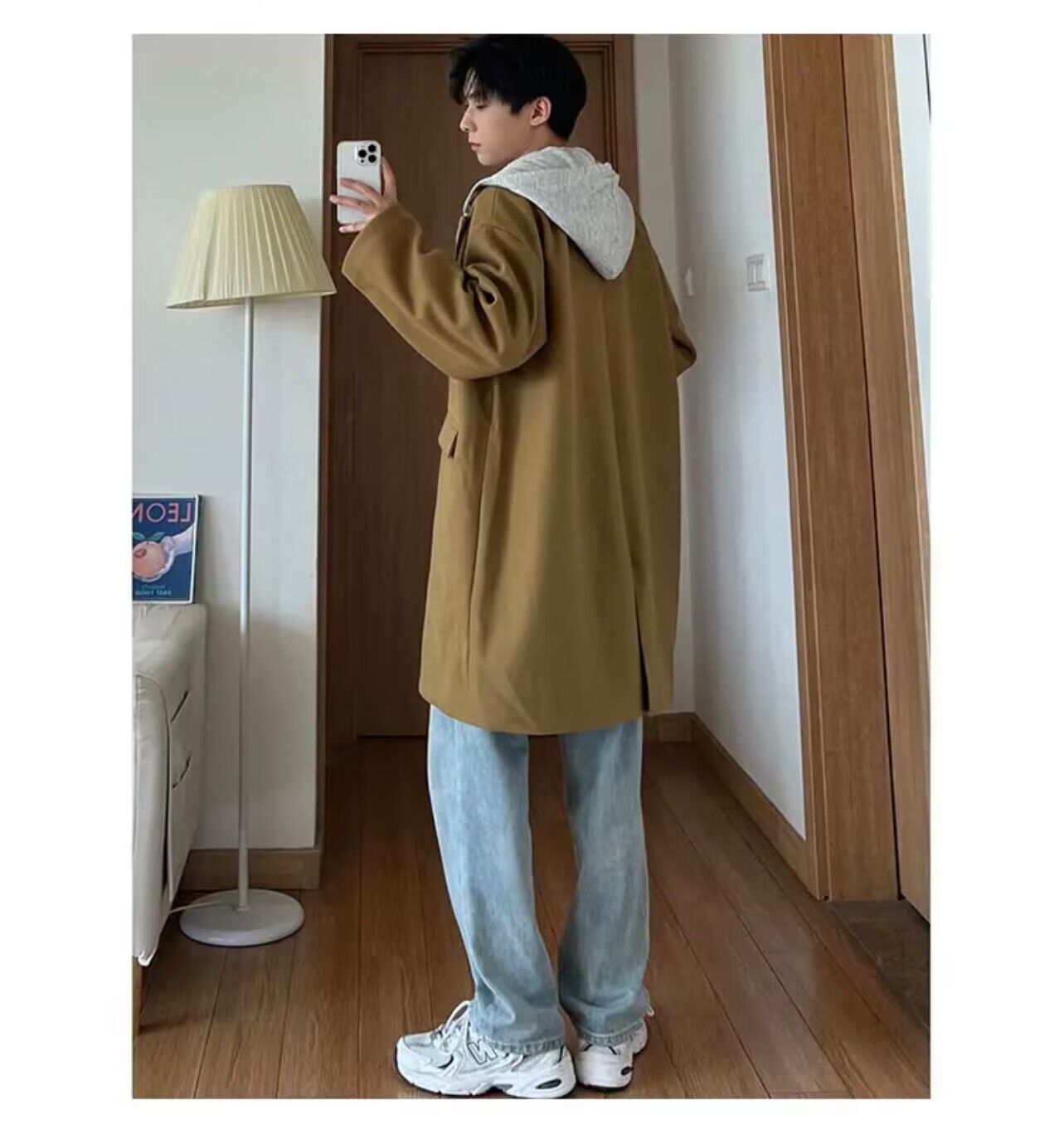 Men's False Two-piece Patchwork Hooded Loose Coat