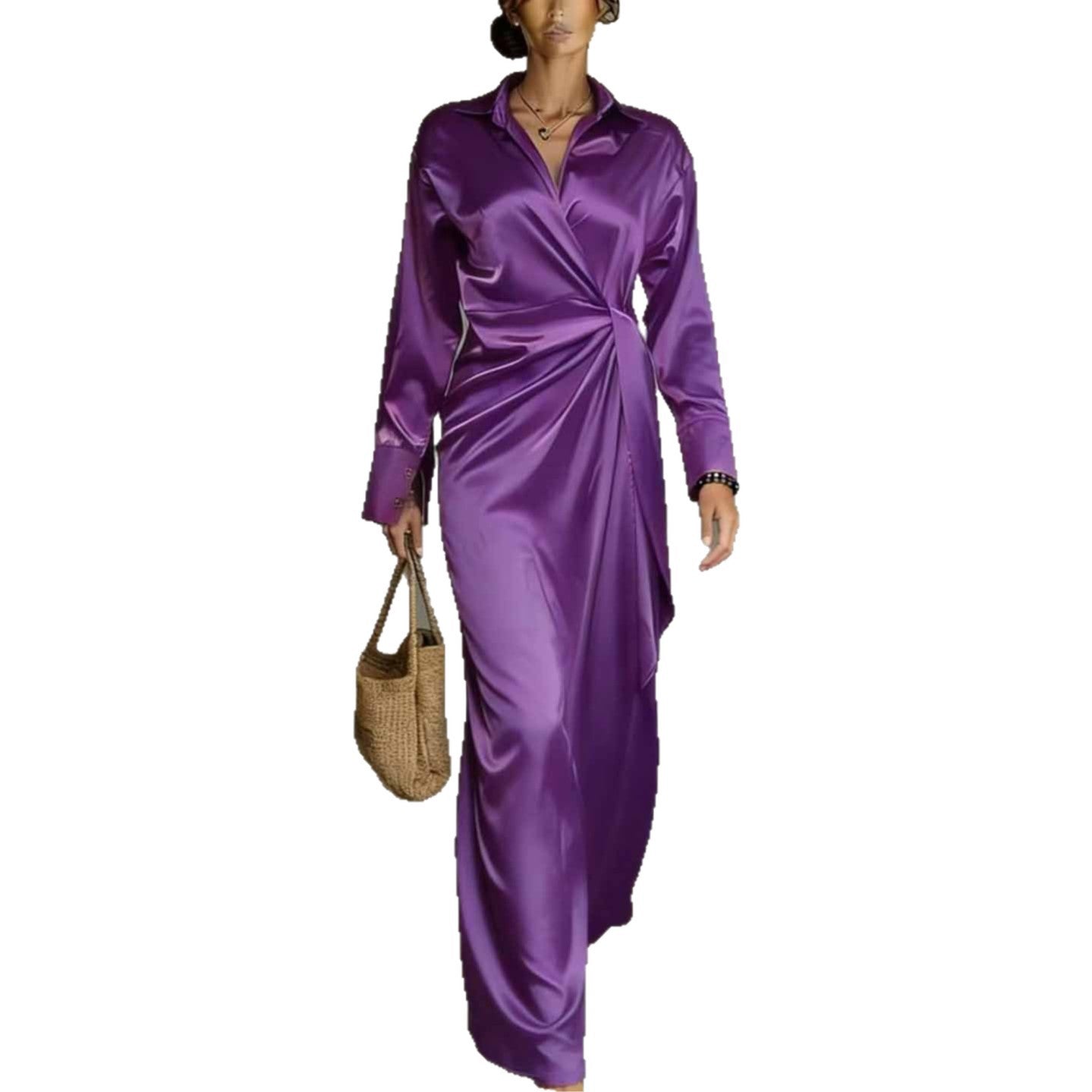 Womens High-waisted Satin Dress