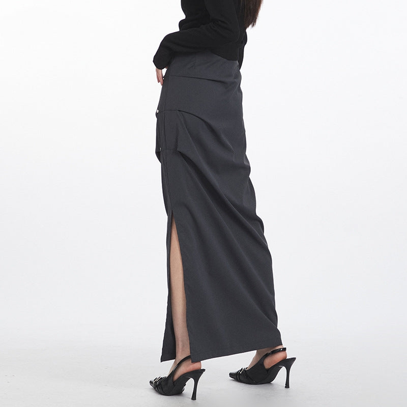 Retro Pleated Design Casual Temperament Midi Skirt