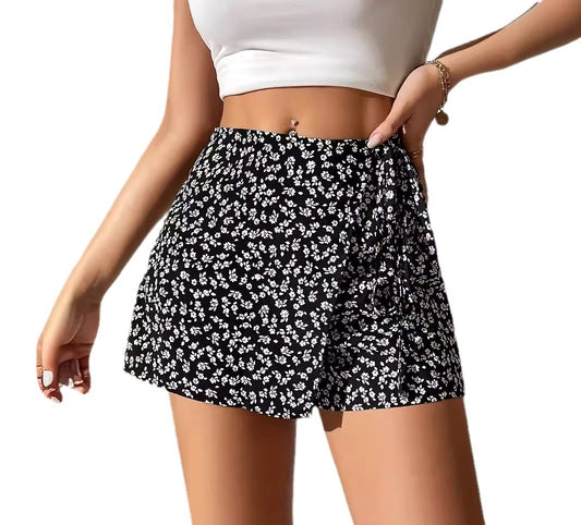 Floral Lace-Up High-Waist Casual All-Match Shorts Casual Fashion Womens Wear