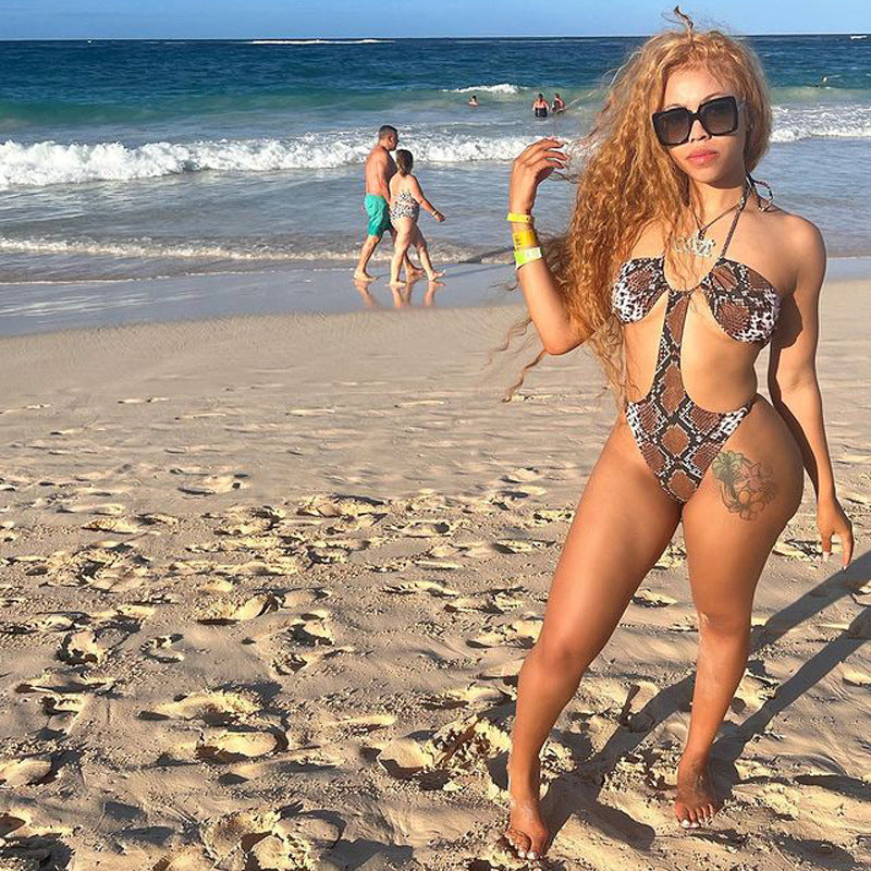 Neck Plus Size Python One Piece Swimsuit