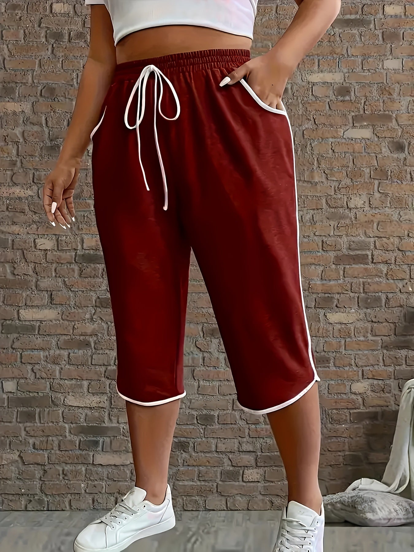 Womens Color-Block Comfortable Stretch Cropped Pants
