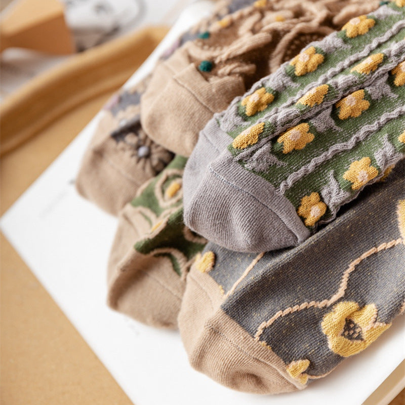 Cotton Embossed Japanese And Korean Court Style Socks