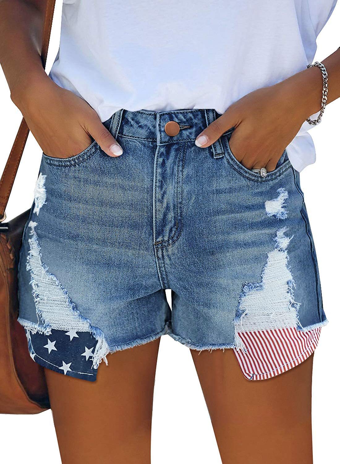 New Pocket Stars And Stripes Flag Ripped Shorts