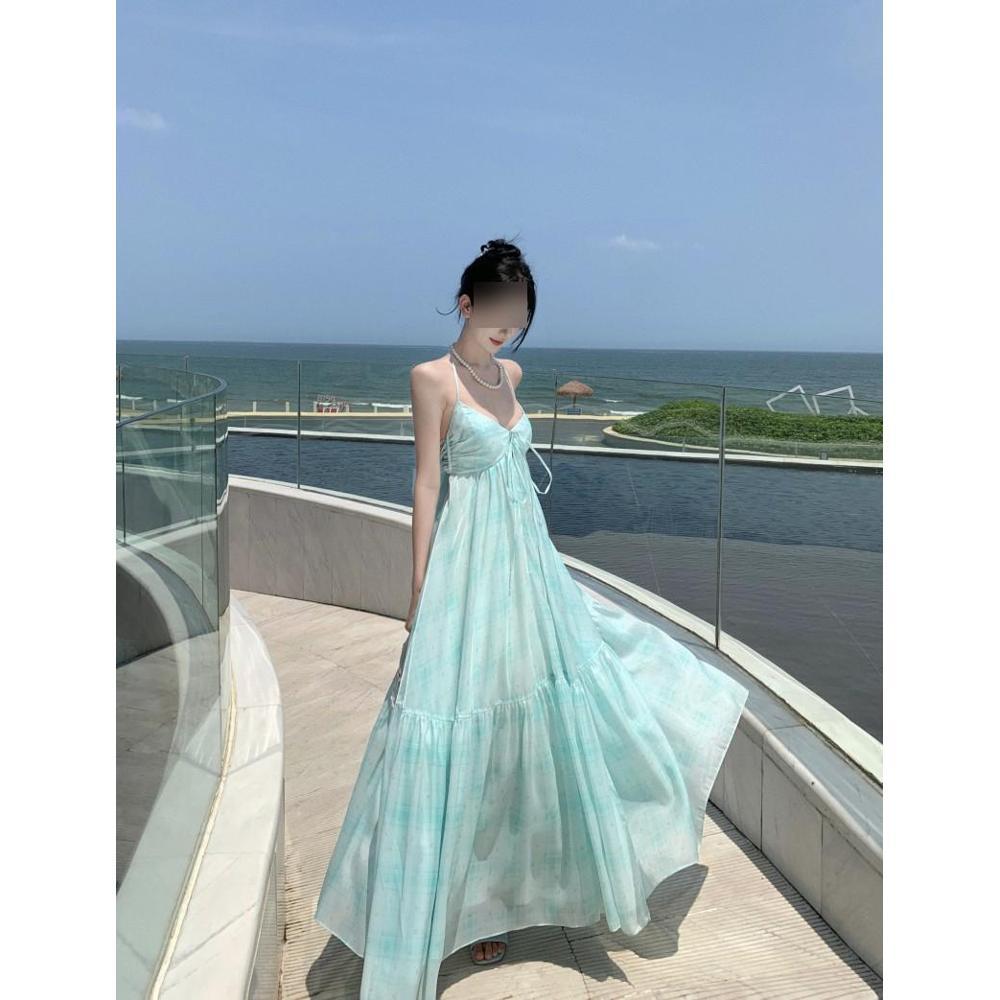 Womens Backless Halter-Neck Slip Dress With Built-in Bra Pads