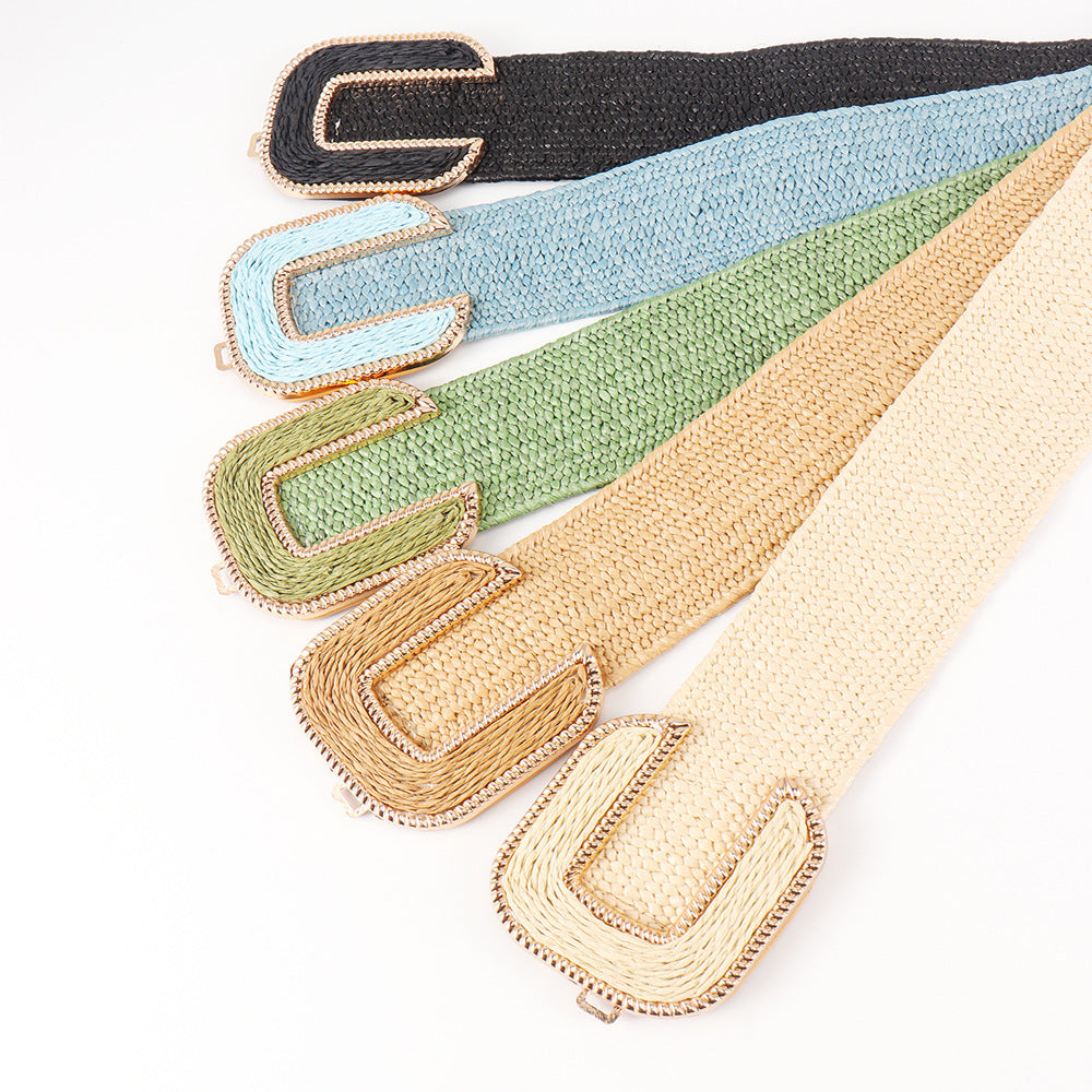 Elastic Waistband Women's Design Sense Niche Straw Elastic