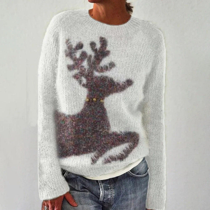 In Stock 3D-printed Womens Crew-neck Soft-touch Sweater