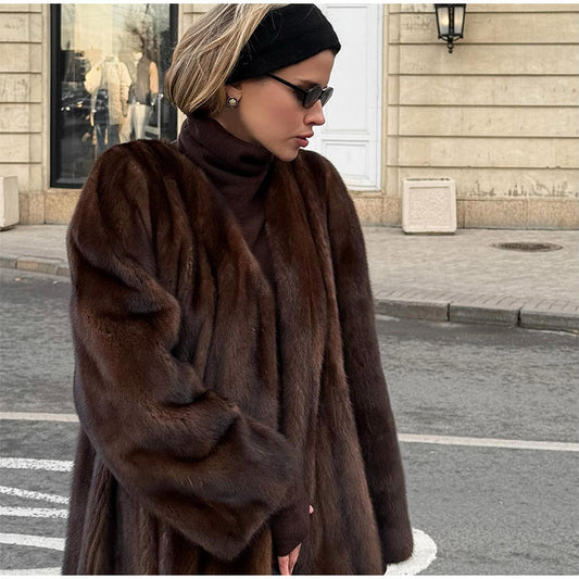 Elegant Sophisticated Long Faux Fur Coat