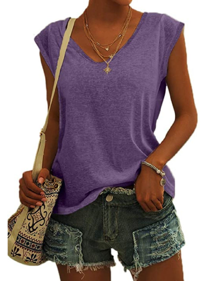 European And American Women's Simple V-neck Loose T-shirt