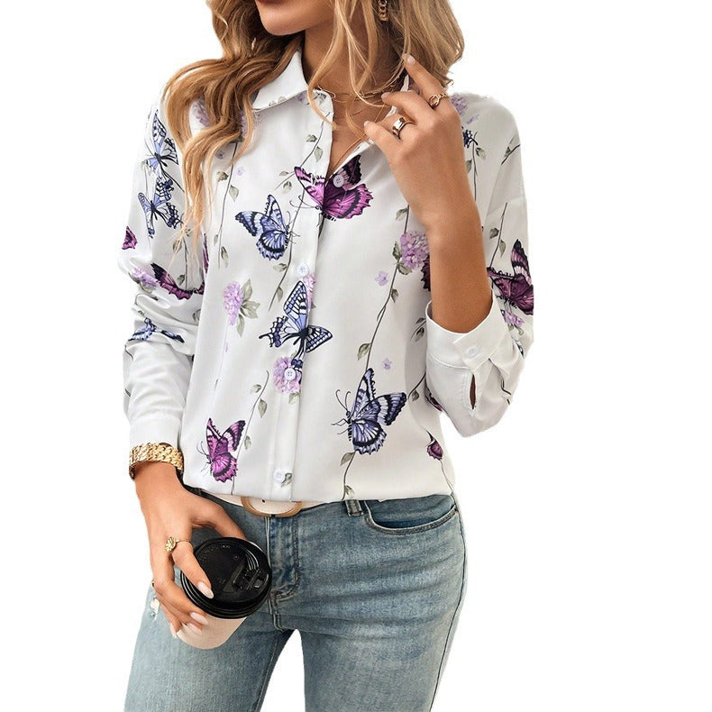 Women's Shirt Printed Cardigan Long Sleeve