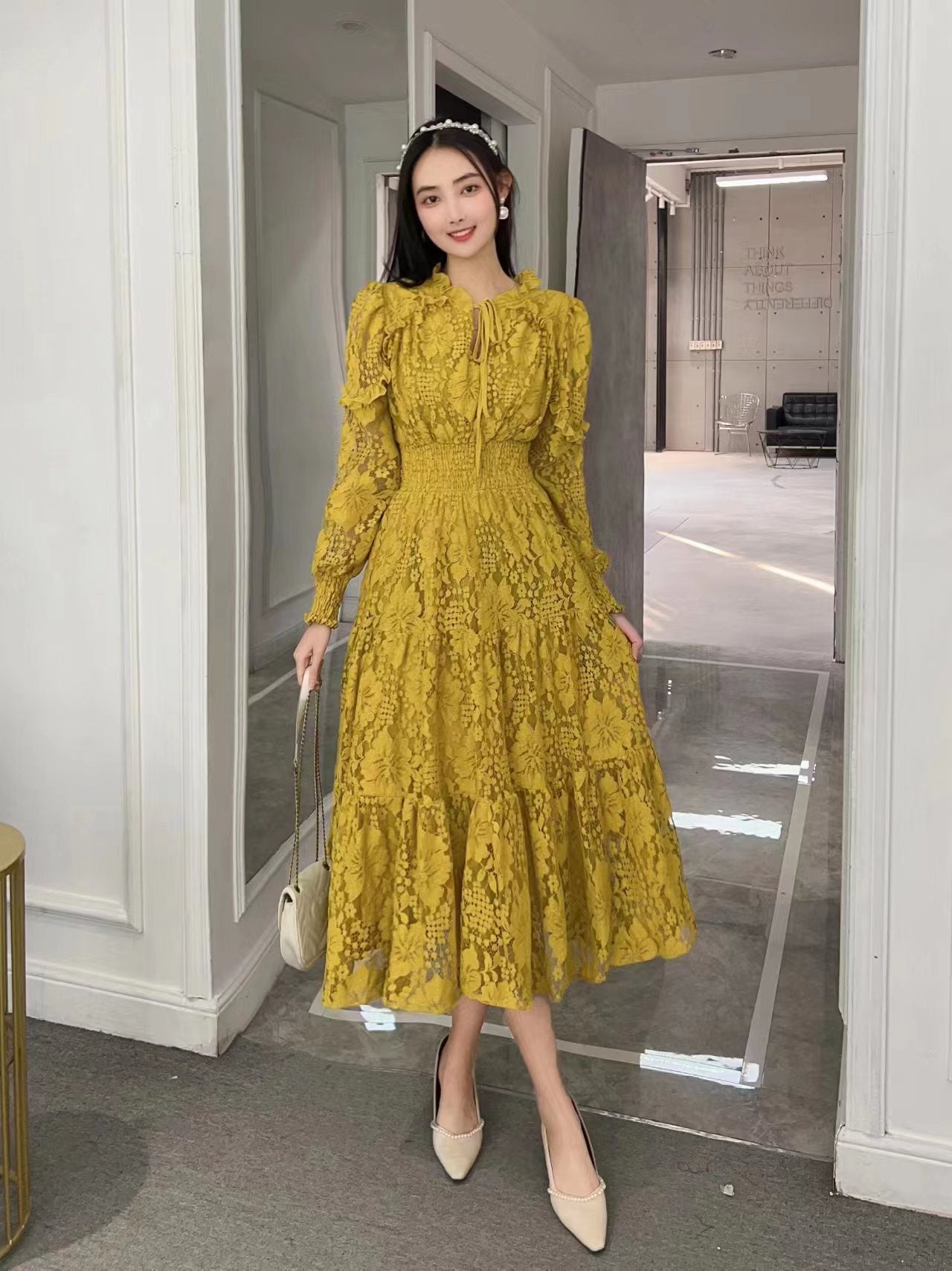 Women's Long Sleeved Lace Dress