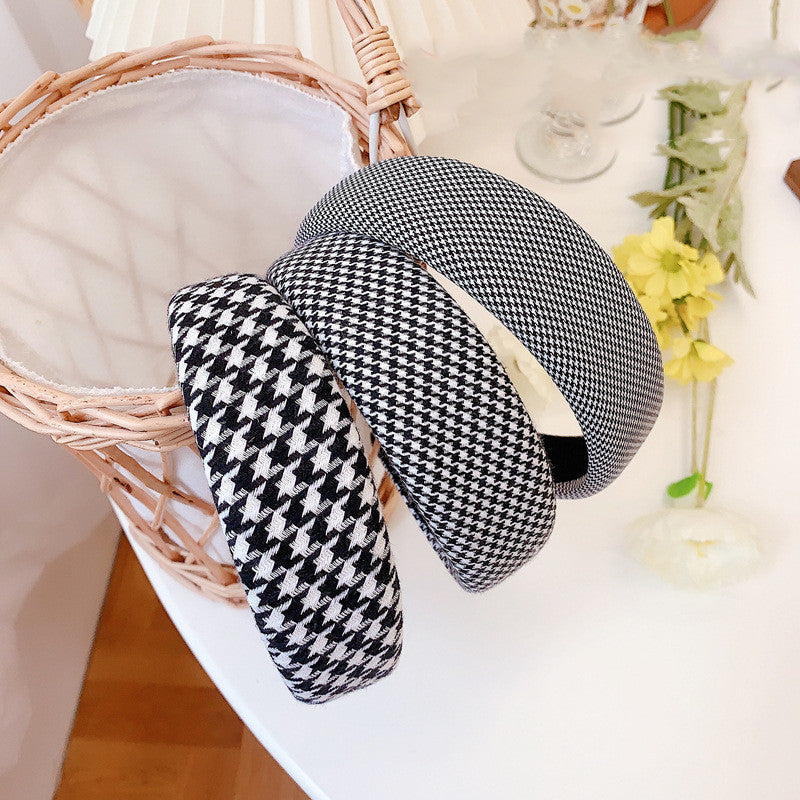 Houndstooth Sponge Headband Fashion Wide Edge Fabric