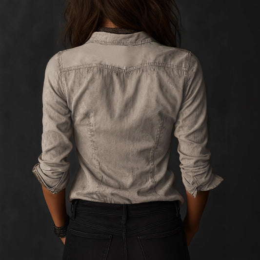 Women's Casual Vintage-style Distressed Long-sleeve Shirt