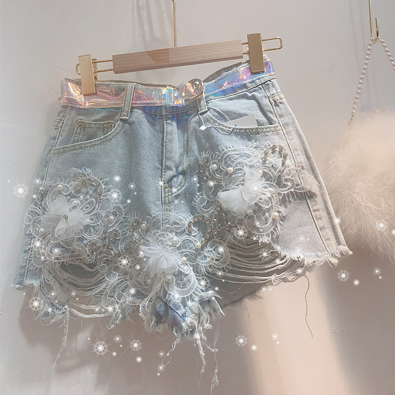 High-waisted Shorts With Diamond Korean Jeans