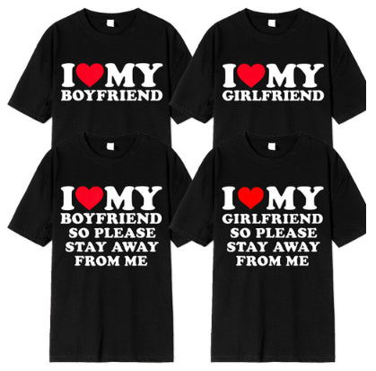 I Love My Boyfriend Fashion T-shirt Women's Casual Loose Round Neck Short Sleeve Cotton