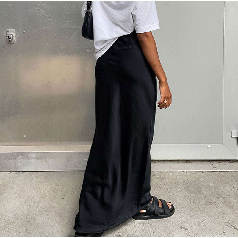 Women's French Satin Drape Fishtail Long Skirt