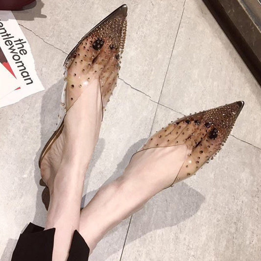 Fish Mouth Shallow Mouth Rhinestones Show White And Jelly Sandals