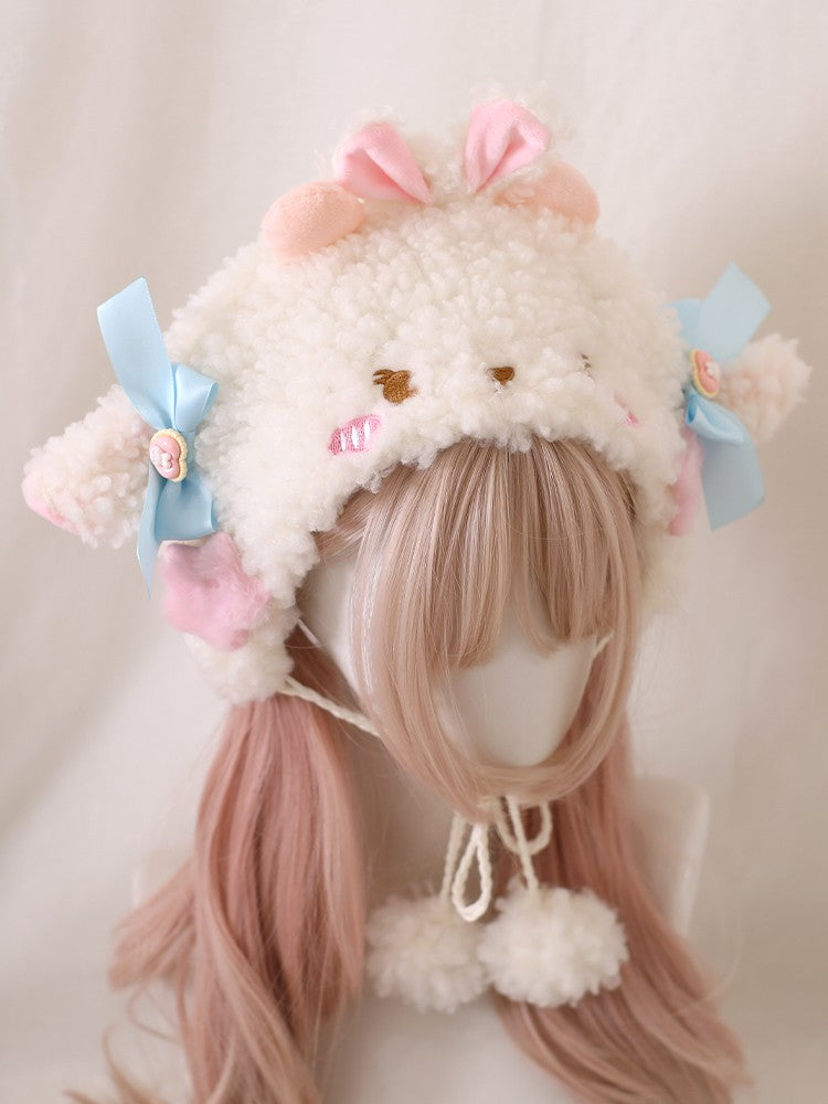 Cute Lamb Ears Earmuffs Hat Lambswool Bucket Hat