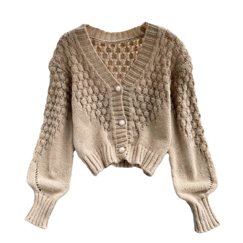 Knitted Cardigan  Sweater Coat Women's V-neck Design Sense