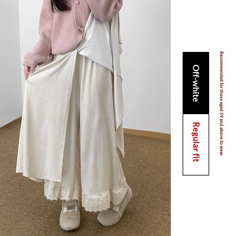 Casual Korean-Style Youthful Lace-Patch Straight Pants