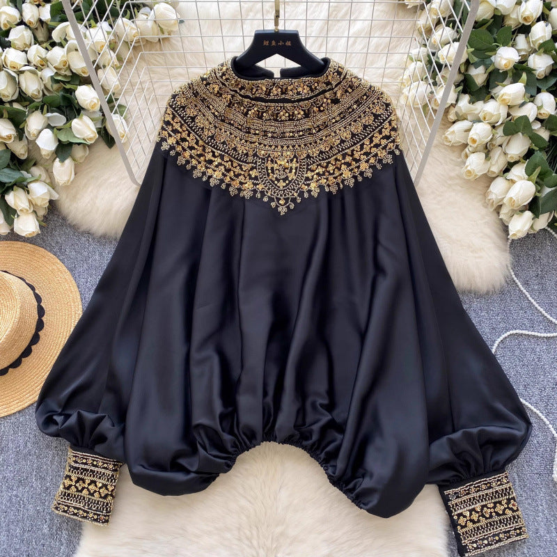 French-style Chic Beaded Casual Blouse For Women