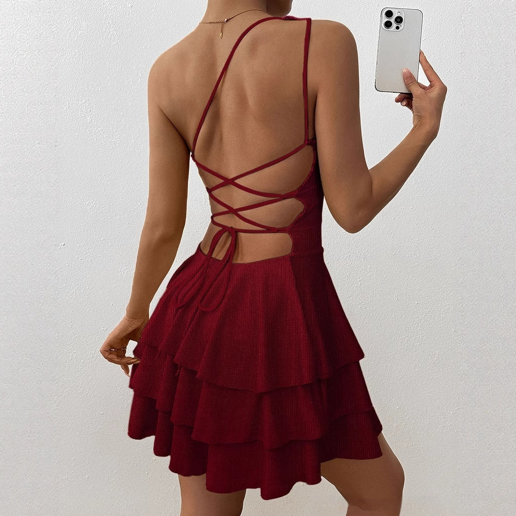 Women's Creative Solid Color Versatile Halterneck Backless Dress