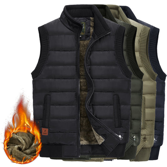 Men's Fleece-lined Thickened Casual Stand Collar Pocket Vest