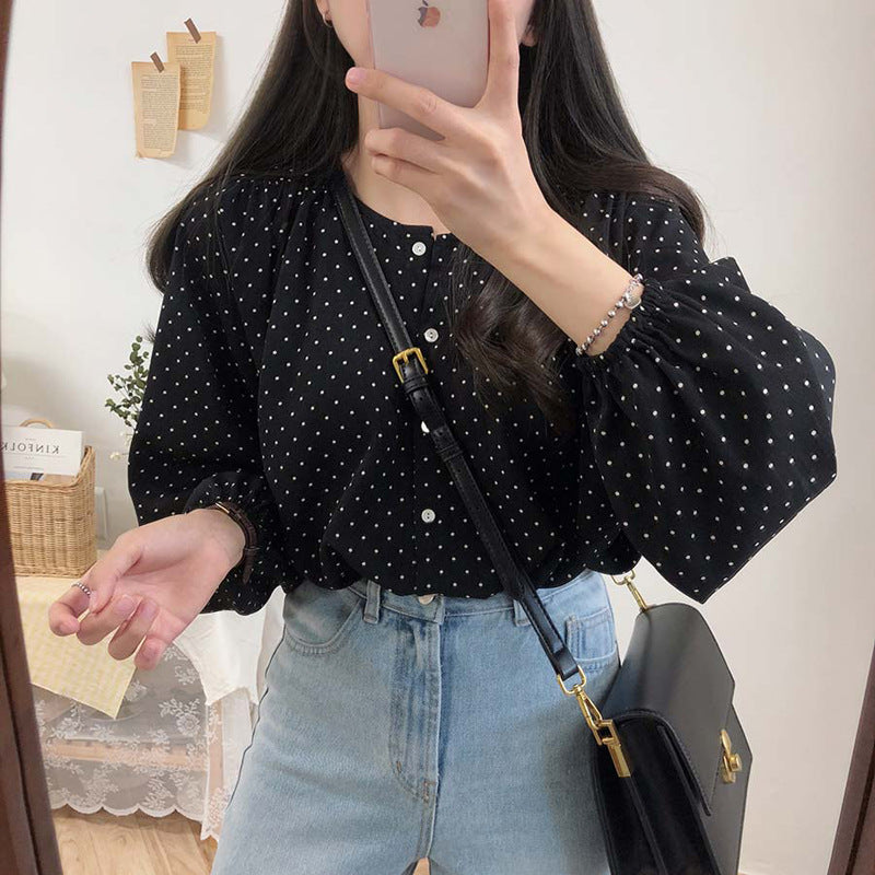 Slimming Polka Dot Shirt Simple Temperament
