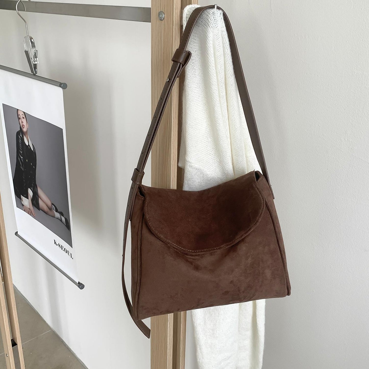Retro Flap-style Suede Mini Square Fallwinter A Versatile Solid-color Tote Or Shoulder Bag For Women