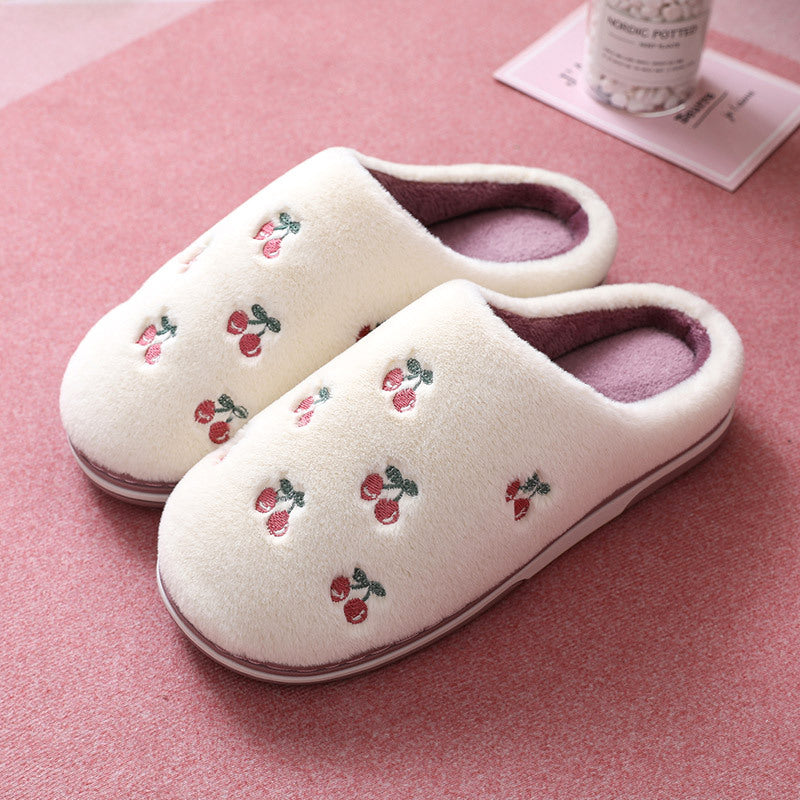 Winter Cotton Slippers Female Fruit Home Warmth Thick Bottom