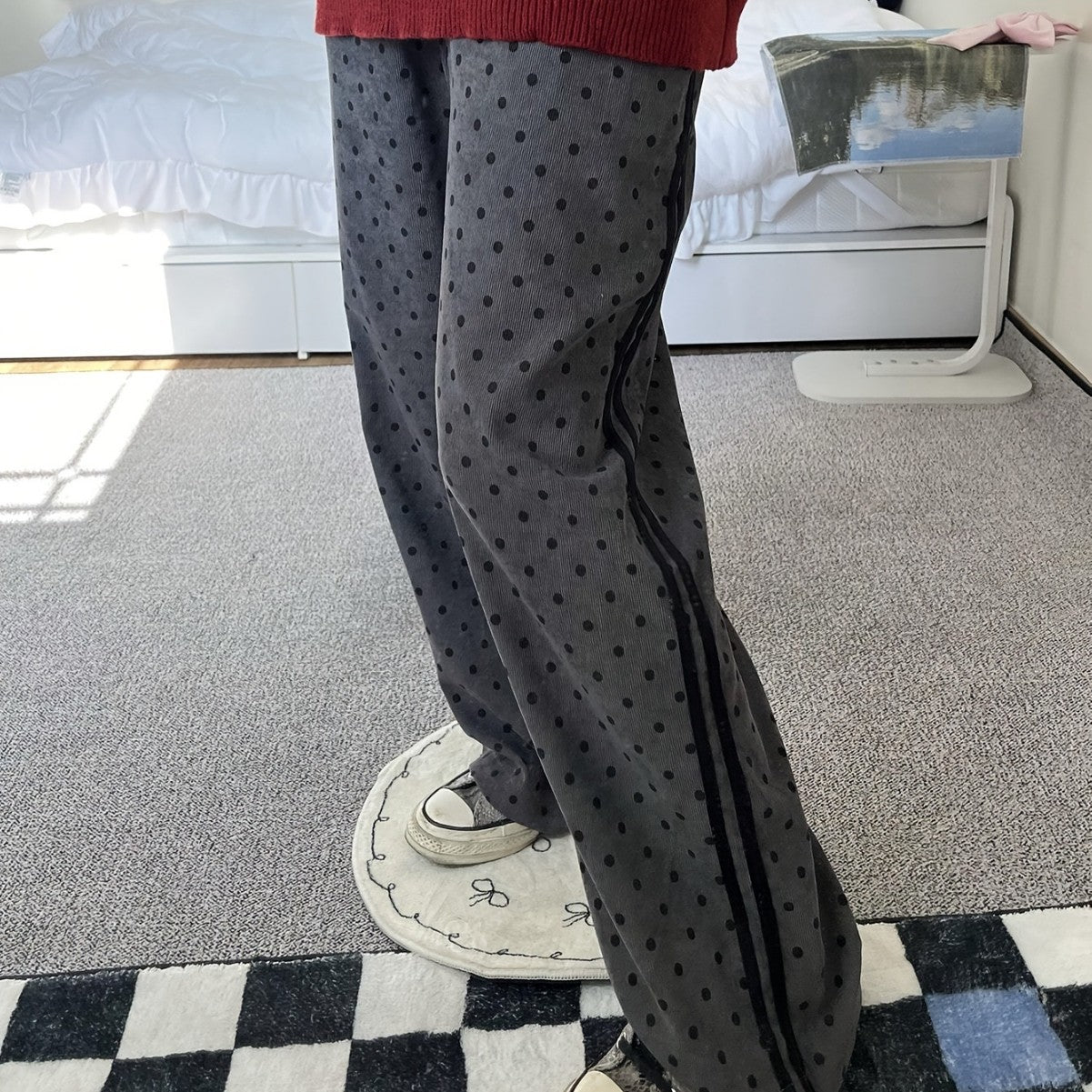 Thin Outer Wear Polka Dot Wide Leg Pants Drape All-matching Drawstring