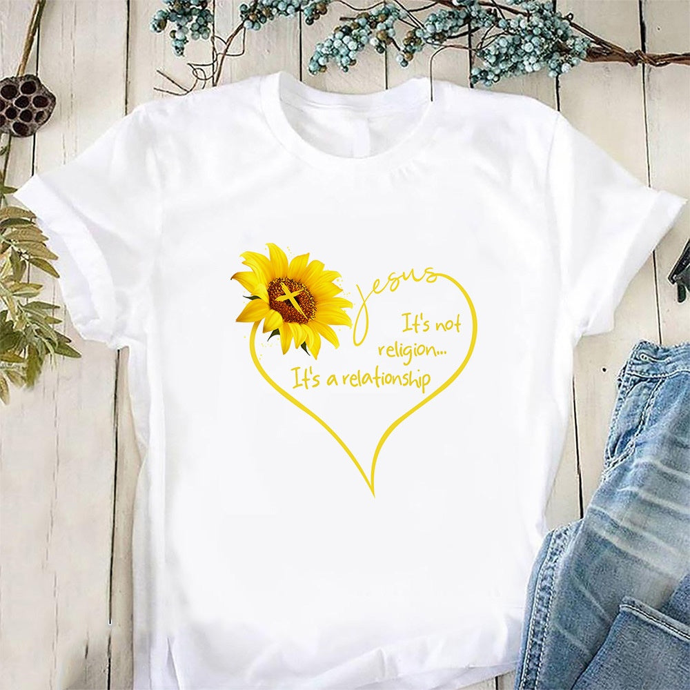 Sunflower Pattern Printed Holiday T-shirt