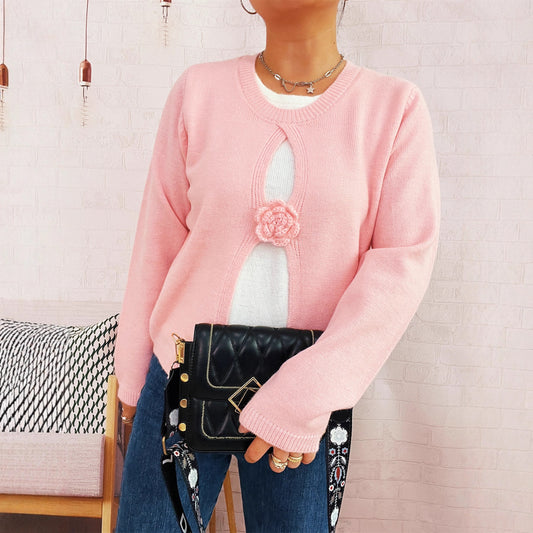 Women's Round Neck Long Sleeve Fake Two-piece Sweater