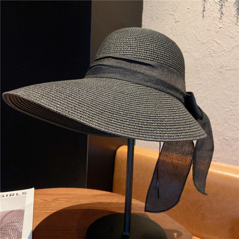 Women's Straw Large Brim Lace-Up Hat