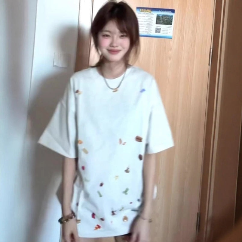 Crew-neck Straight-shoulder Slimming Short-sleeve T-shirt For Women