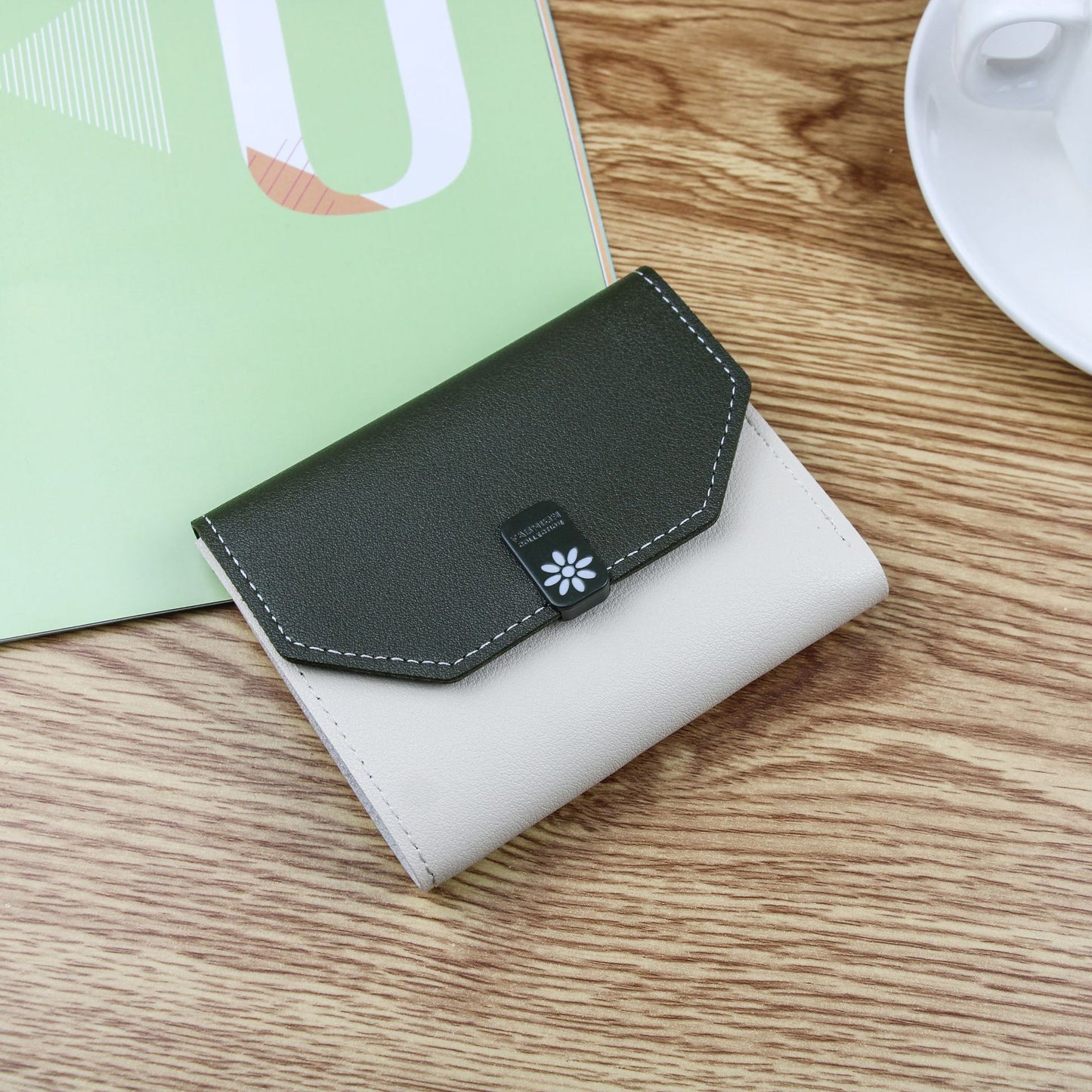 Women's Coin Purse Tri-fold Contrast Color Buckle Short Student Wallet