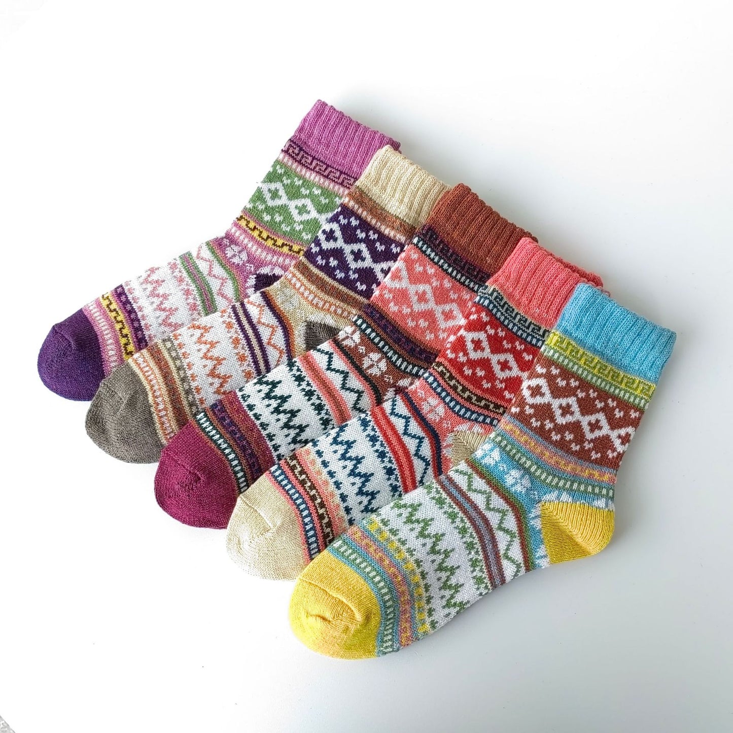 Winter Rhombus Wool Socks Thick Line Medium Tube