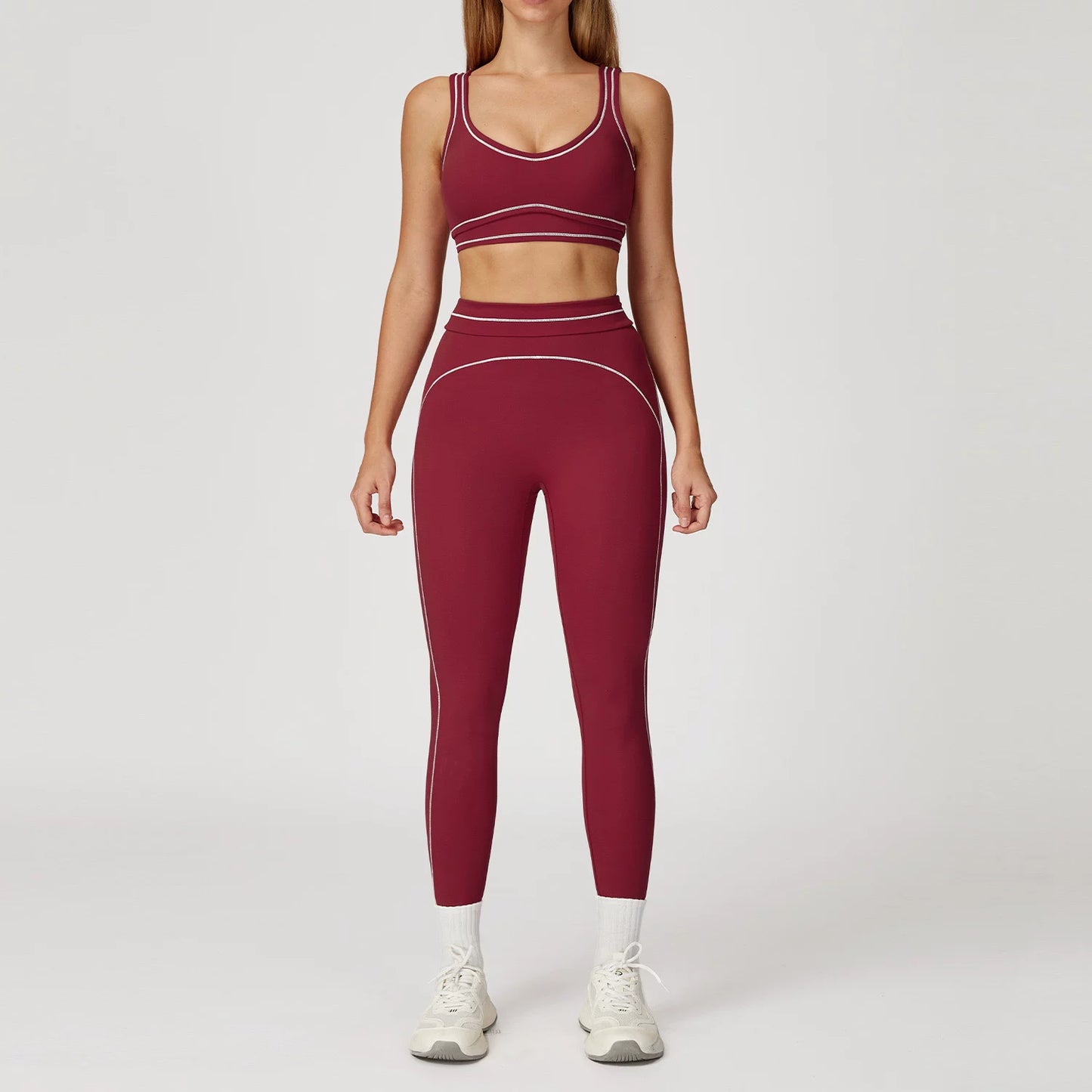 High-Intensity Shake-Resistant Color-Block Fleece Yoga Set For Athletic Use