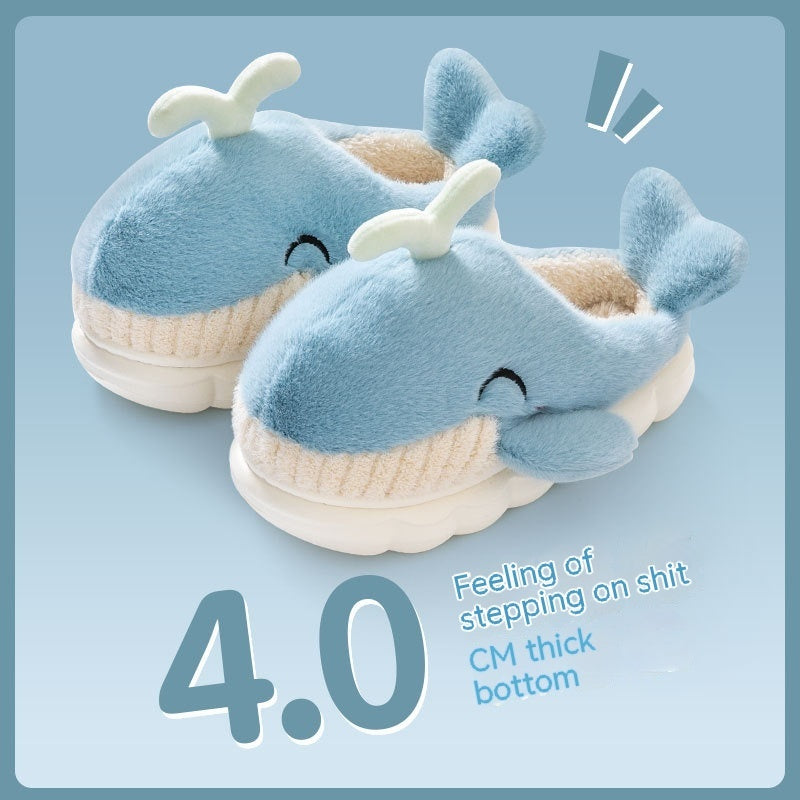Dancing Whale Cotton Slippers Women's Cute Indoor Household Platform