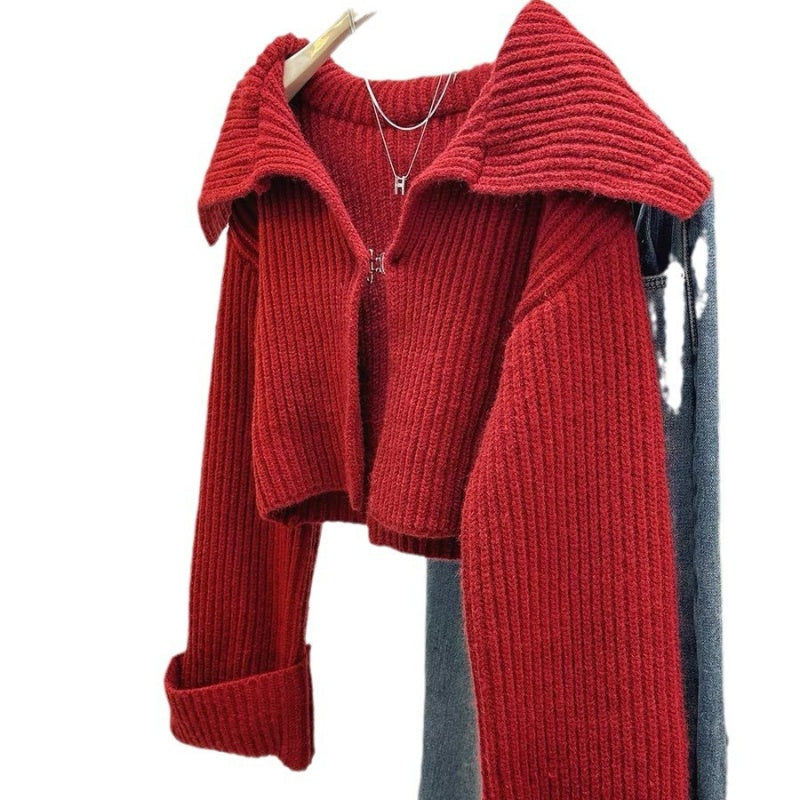 Large Lapel All-matching Cropped Sweater Coat