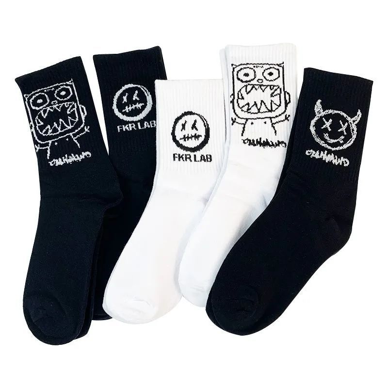Emoji-filled Cotton Black-and-white Instagram-style Cartoon Hip-hop Quirky Long Socks For Couples