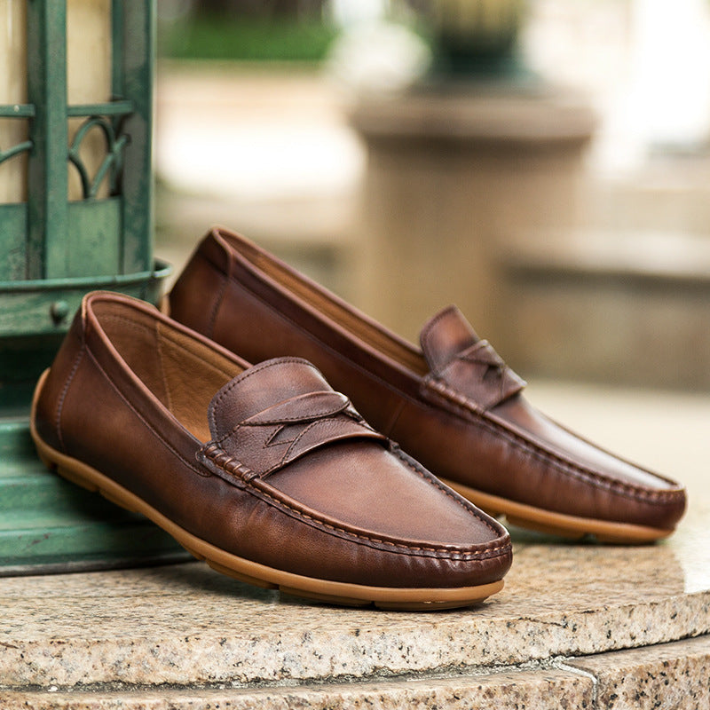 First Layer Cowhide Casual Shoes One-step Men's Shoes Driving Shoes