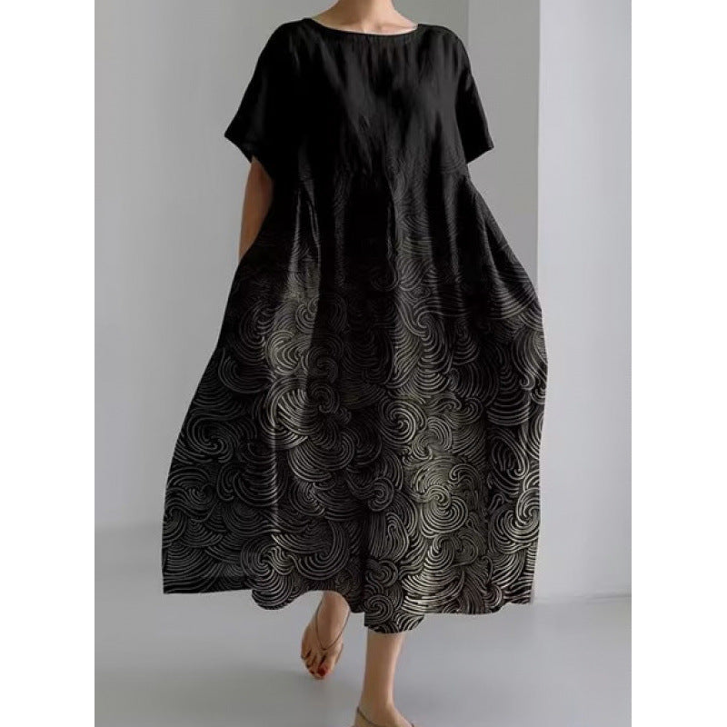 Women's Loose Round Neck Fashion Premium Short Sleeve Printed Dress