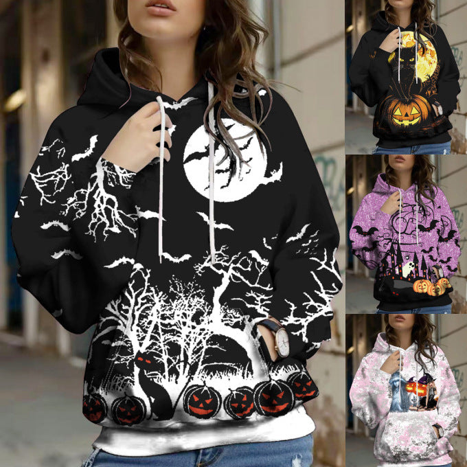 Efterår- og vinter-Halloween-digitalprintet hættetrøje