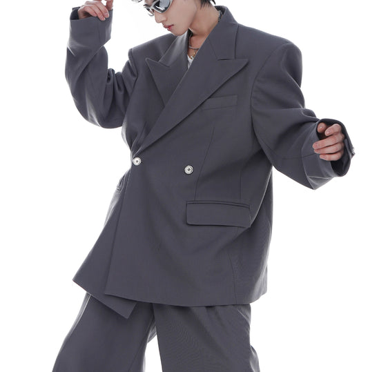 Niche Advanced Twill Padded Shoulder Suit Jacket Loose Profile Draped Suit