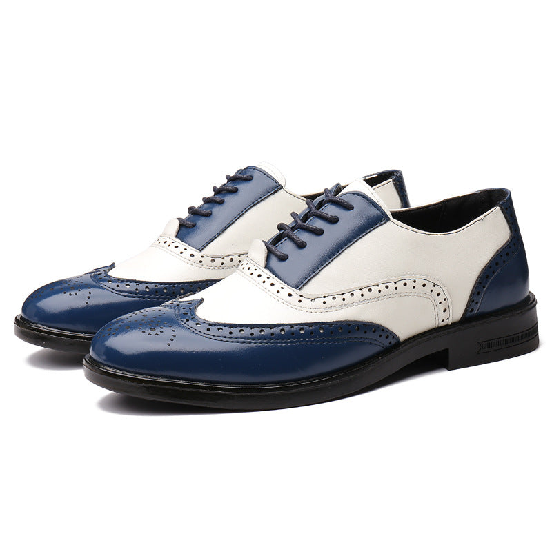 British Style Hit Color Lace-Up Brogues Low-Cut Personality Men's Shoes Trend