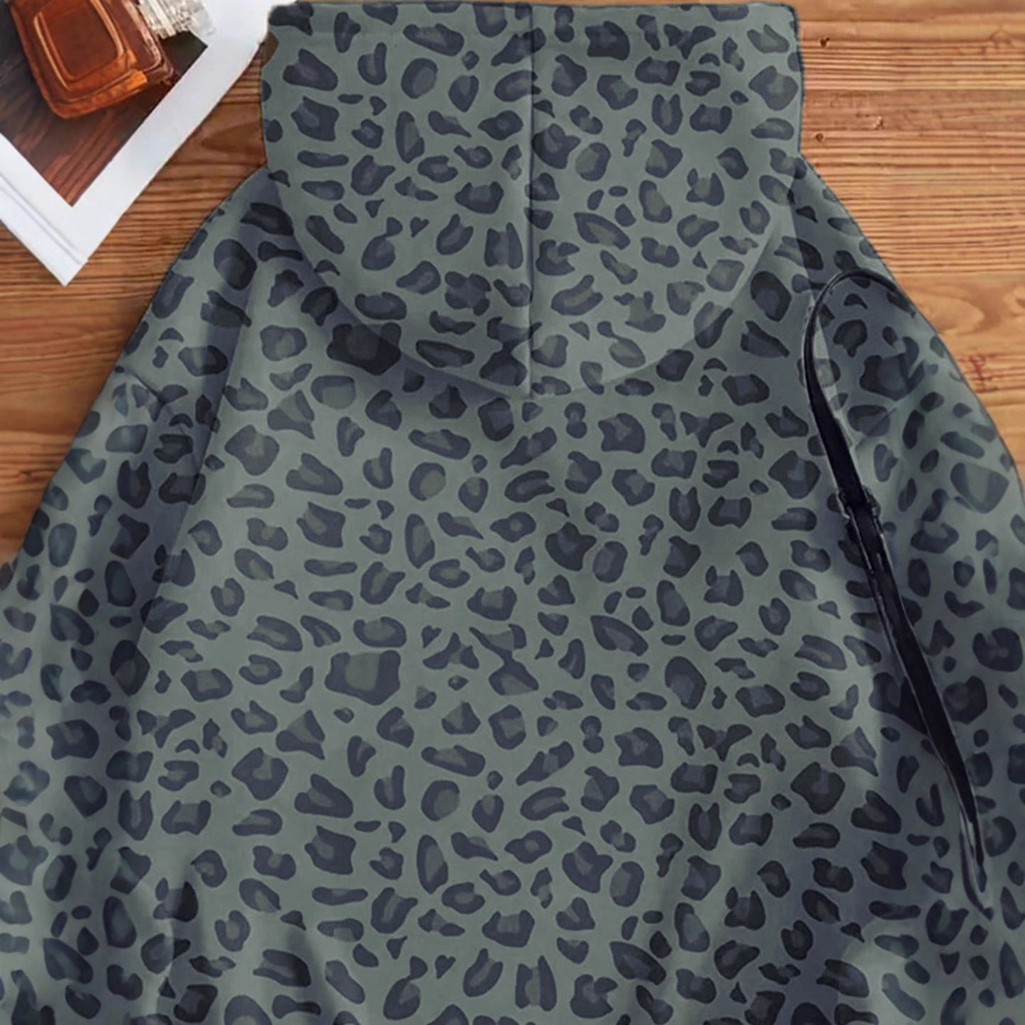 Womens Loose Versatile Casual Leopard-Print Hoodie