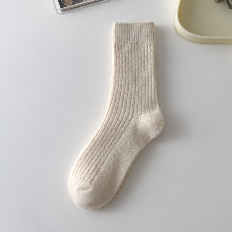 Thick Solid-color Warm Wool Mid-calf Socks