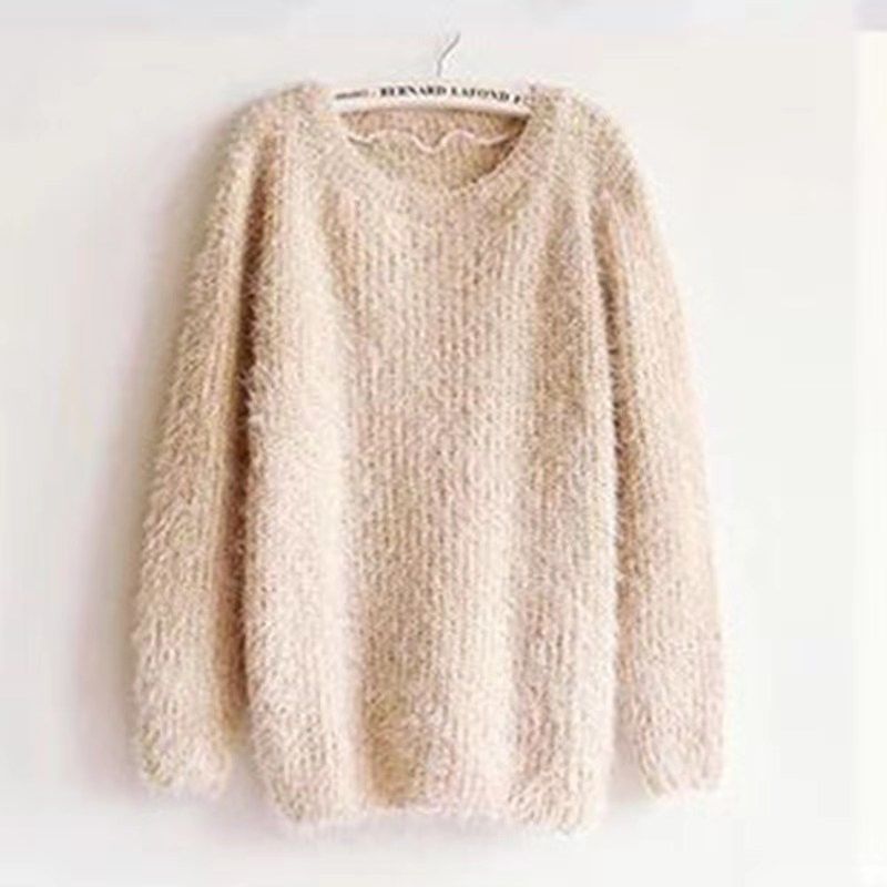Women's Loose Candy Colored Mohair Pullover Sweater