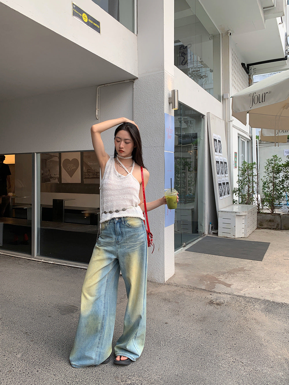 Retro mudfarvede Lyocell Jeans med ridsemønster